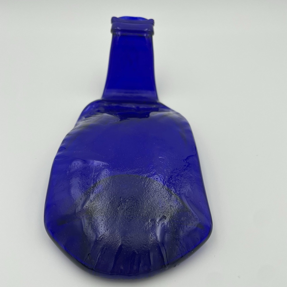 Glass Spoon Rest- Cobalt Blue Hand Melted Flat Bottle Spoon Rest 8" Trinket Tray - Picture 6 of 13